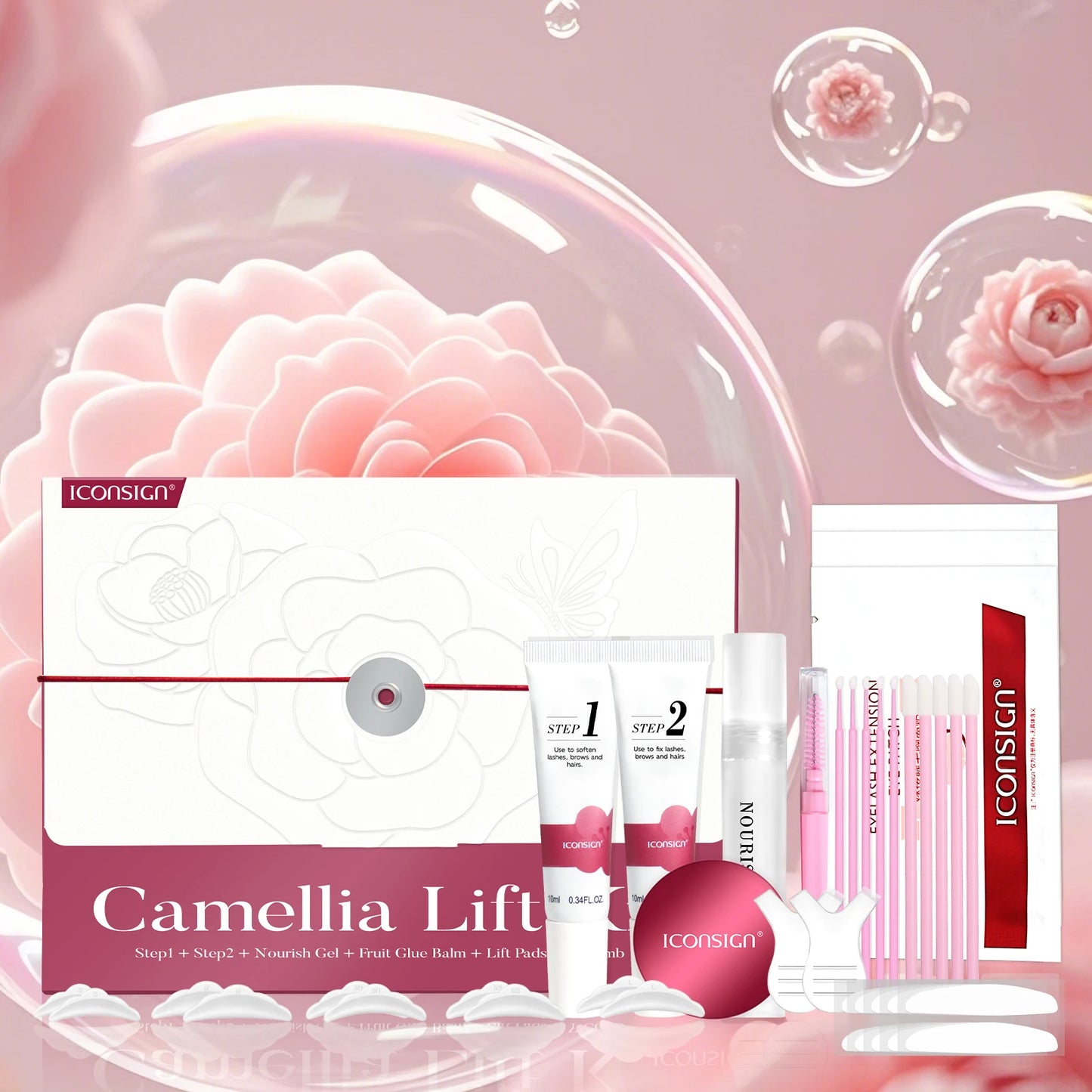 Iconsign New Korean Wholesale Camellia Eye Lash Eyebrow Lift Laminating Perming Eyelash and Brow Lamination Perm Custom Kit S