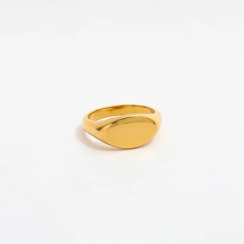 Fenny 18K Gold Plated Wholesale Classic Simple Statement Oval Seal Stainless Steel Finger Ring Trendy for Women