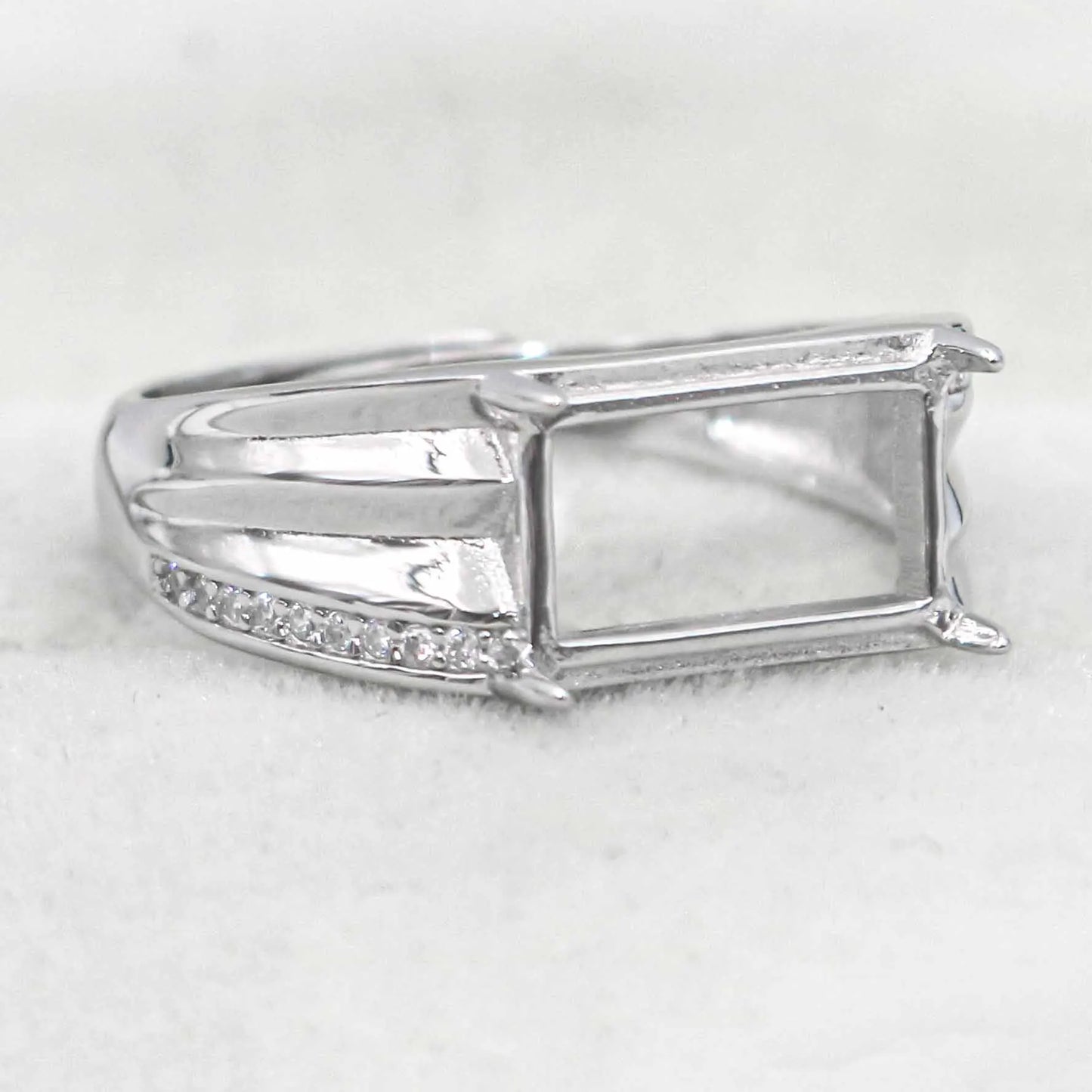 Sterling Silver 7*12mm Semi Mount Men's Ring Frame Empty Blank Claw Setting S925 Base Holder Without Center Stone for DIY Inl