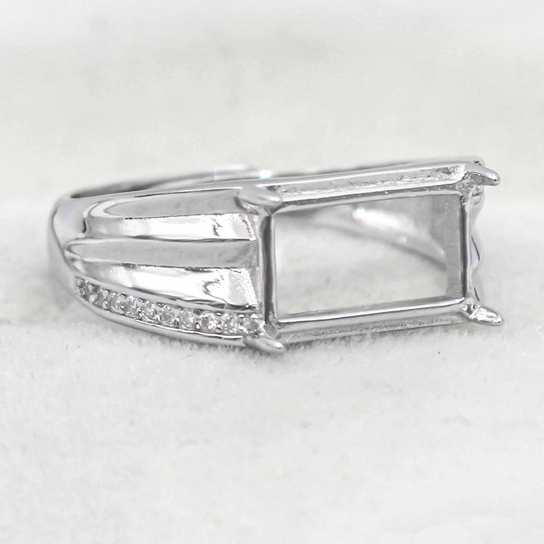 Sterling Silver 7*12mm Semi Mount Men's Ring Frame Empty Blank Claw Setting S925 Base Holder Without Center Stone for DIY Inl