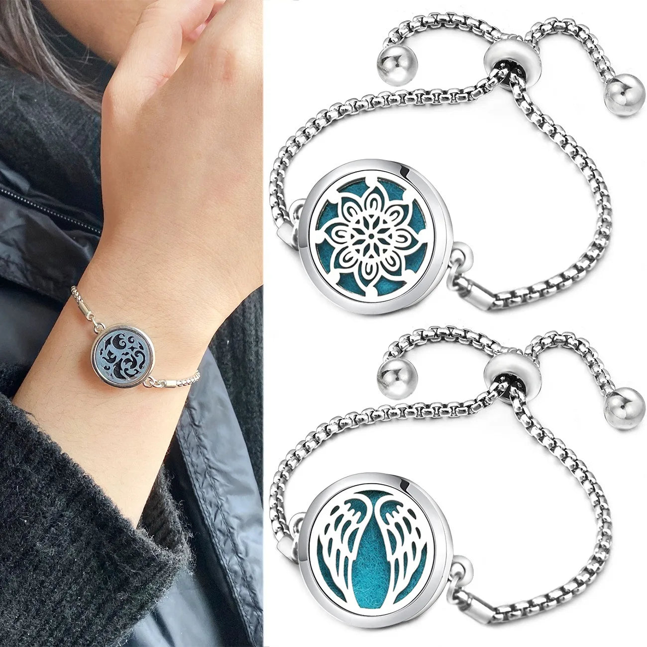 Hot Sale Aromatherapy Bracelet Jewelry Life Tree Locket Bracelets Crystal Perfume Essential Oil Diffuser Bracelet Women Men