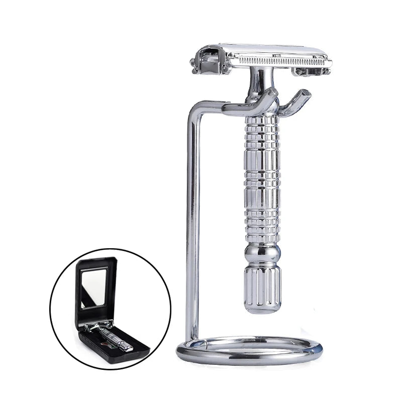 Men's Butterfly Classic Manual Traditional Twin Blade Stainless Steel Platinum Safety Razor Face Shaving