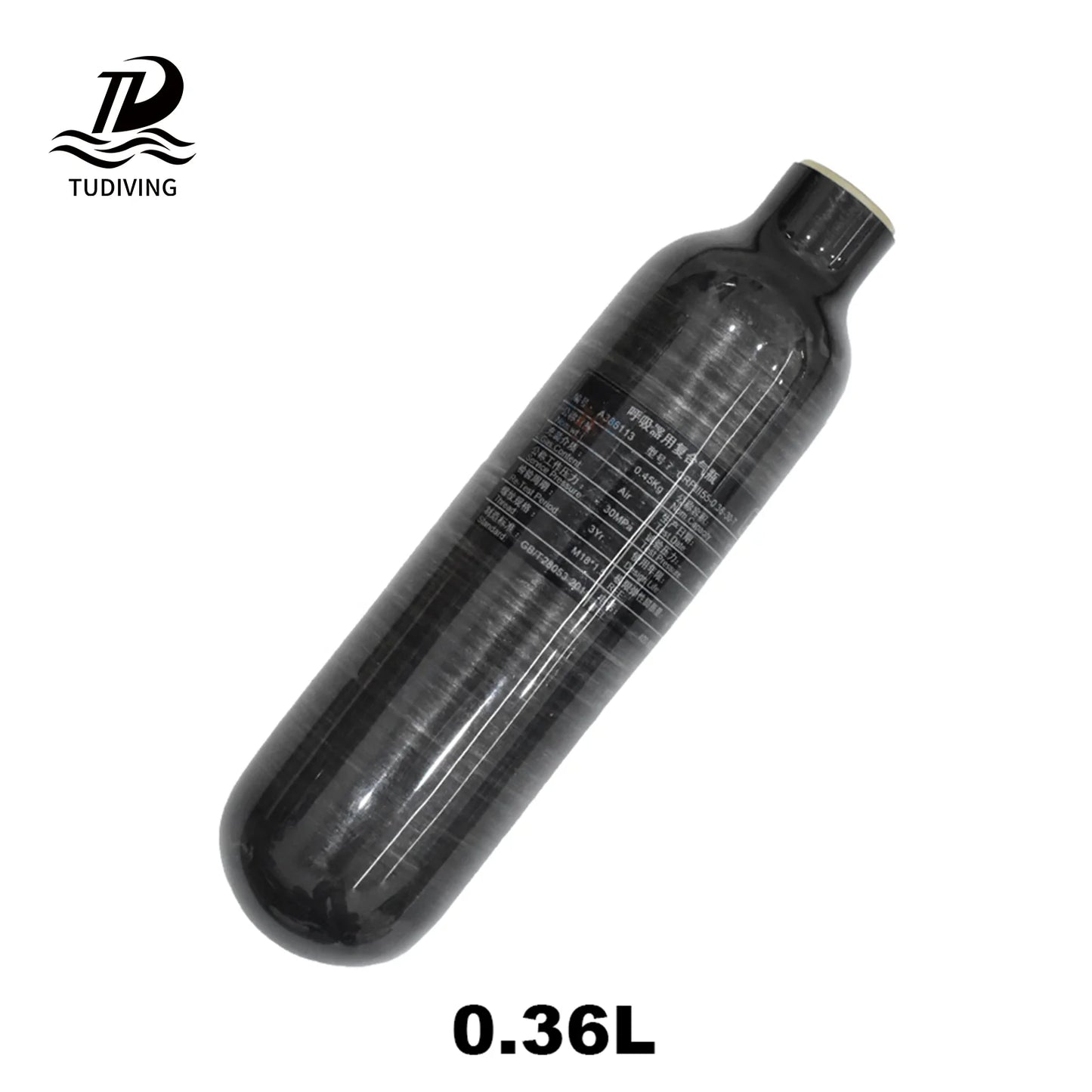 TUDIVING Low Price Customized OEM High Performance High Pressure 0.36L 4500psi 300bar 30mpa Paintball Carbon Fiber Gas Cylind