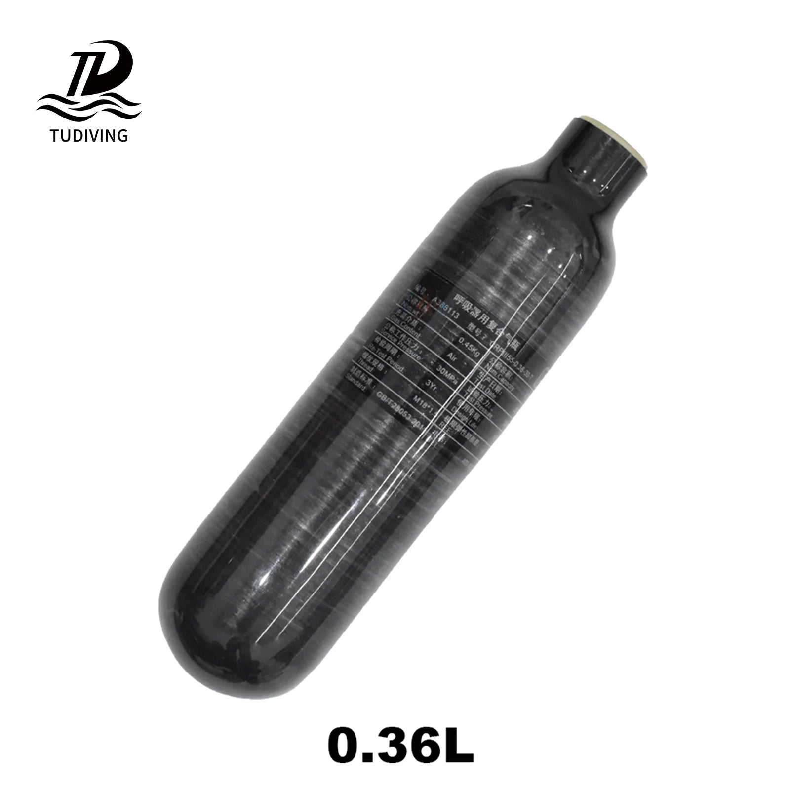 TUDIVING Low Price Customized OEM High Performance High Pressure 0.36L 4500psi 300bar 30mpa Paintball Carbon Fiber Gas Cylind