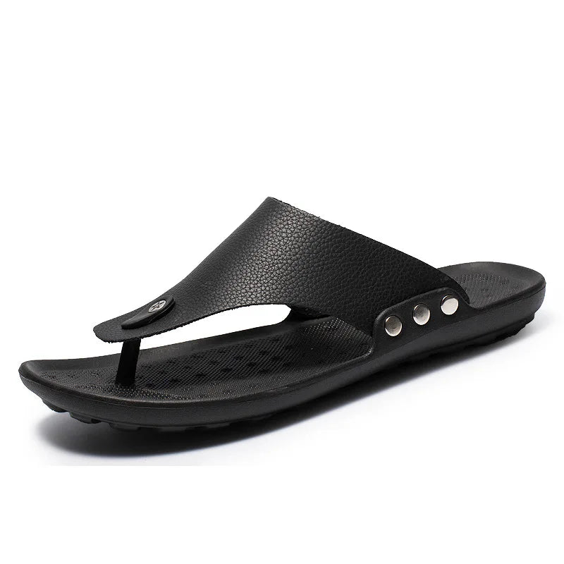 Men's New Safety Anti-Slippery Slides Fashionable Arabian Breathable PU Solid Sandals Summer Outdoor Use Comfortable Popular