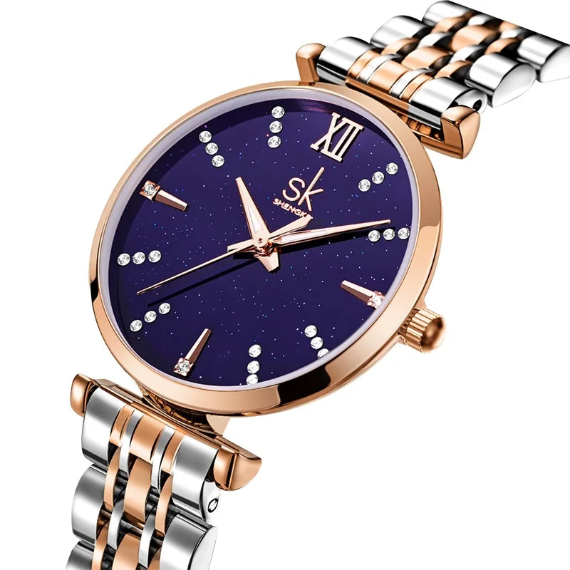 SHENGKE Women's Business Alloy Stainless Steel Quartz Watch with Glass Dial Pointer Hands Water Resistant