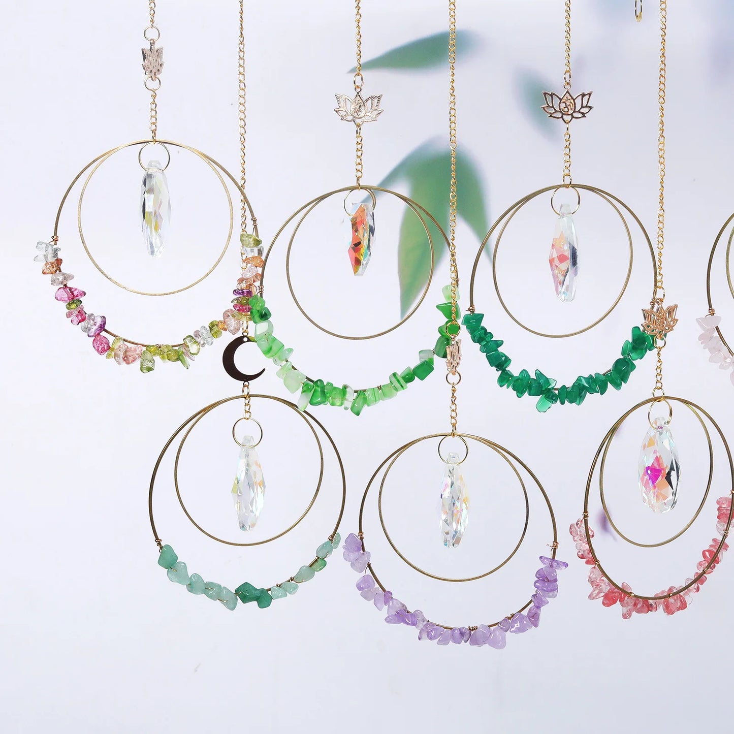 Hanging Garden Wind Chimes Window Decorations Sun Catchers Fashion Colorful Round Hoop Crystal Suncatcher