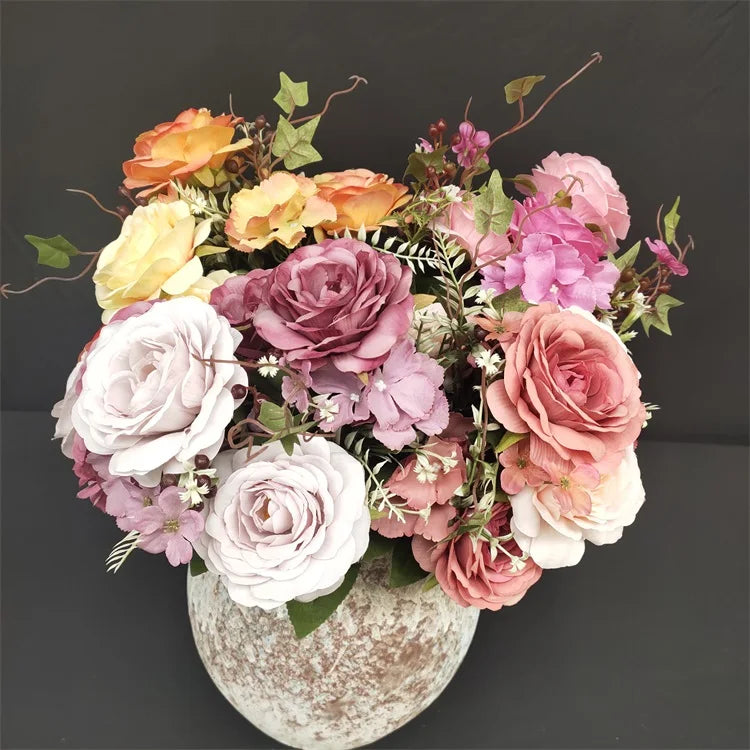Centerpiece Flower 11 Forks of Two-colored Camellia Roses Decoration Mariage Artificial Flowers Decorative