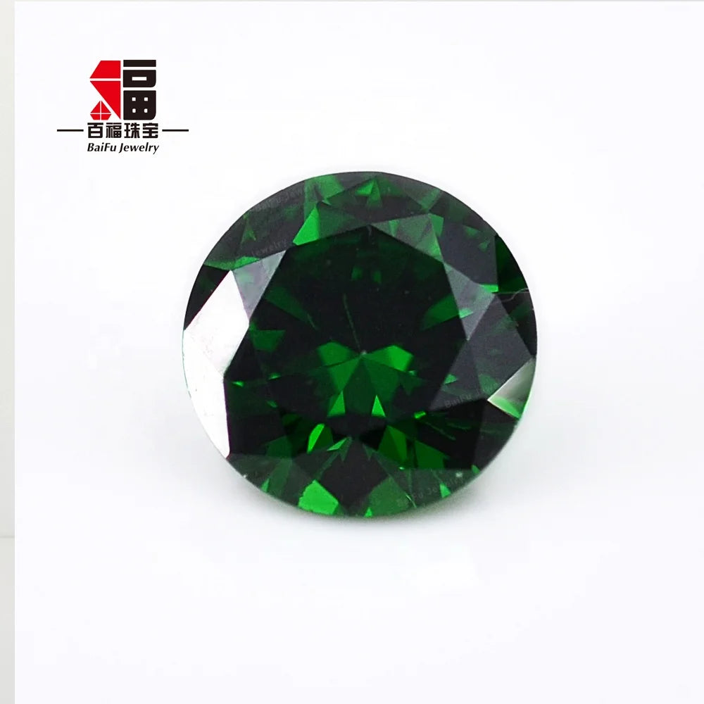 Baifu 1.0-3.0mm Round Brilliant Cut Dark Emerald Green Cubic Zirconia Loose Stones