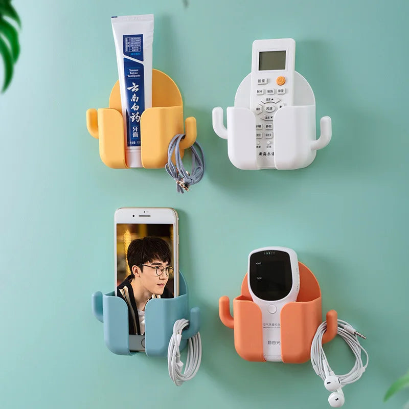 Wholesale Household Multifunctional Wall Mounted Storage Plastic Adhesive Phone Shelf Remote Control Storage Box