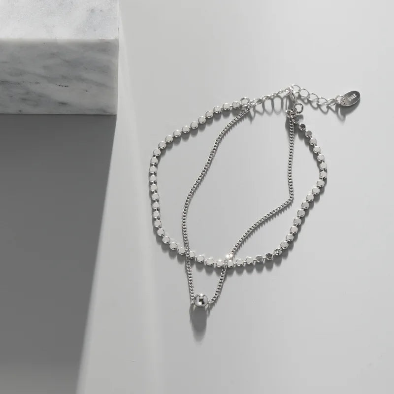 S925 Sterling Silver Design Minimalist Double Layer Bead Chain Bracelet Fashion Jewelry