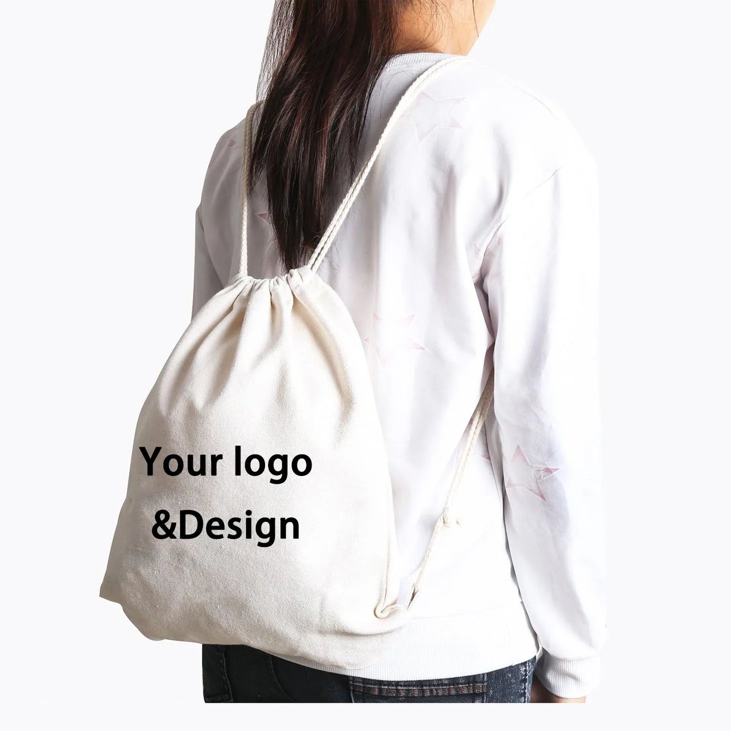 Custom Logo Printed Cotton Bag Double String Handbag Nylon Drawstring Backpack Shoe Dust Storage Travel Gift Printed