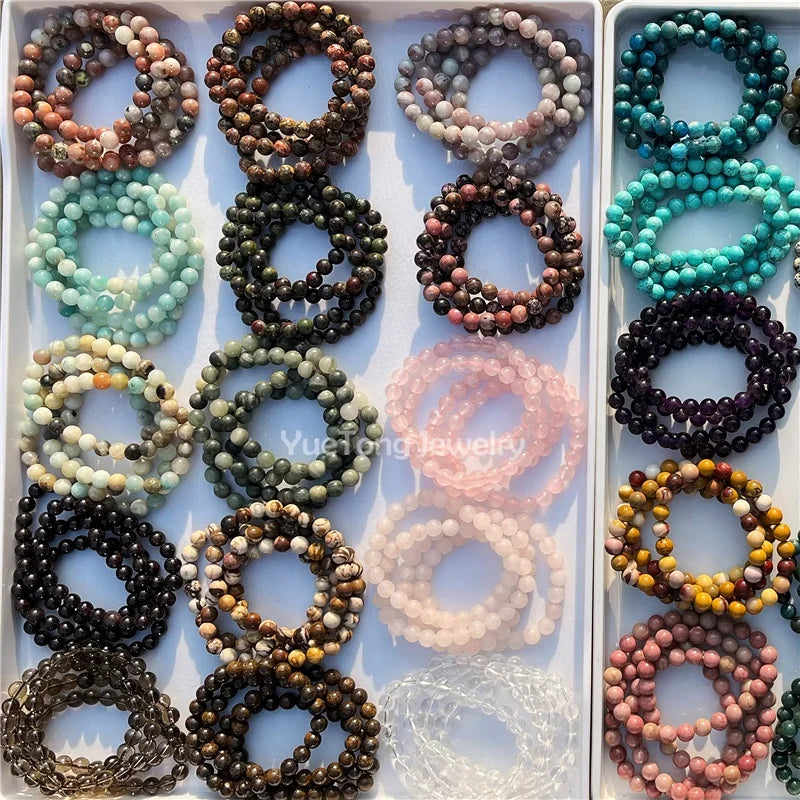 Wholesale 4/6/8/10mm Round Natural Stone Beads Bracelet Birthstone Healing Quartz Crystal Gemstone Bracelet for Men Women Gir