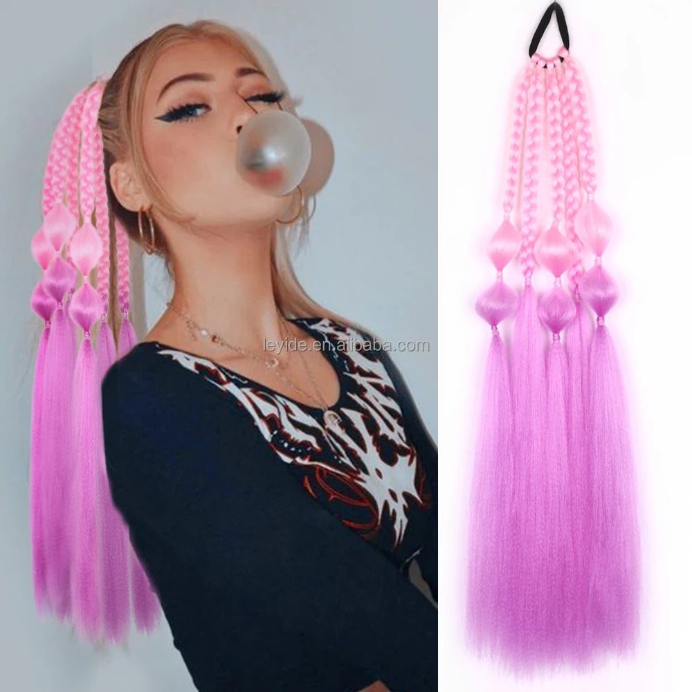 AliLeader 24 Inch Handmade Bubbles Lantern Ponytail  Synthetic Hair Ponytails with Elastic Hair Band for Kids Girls