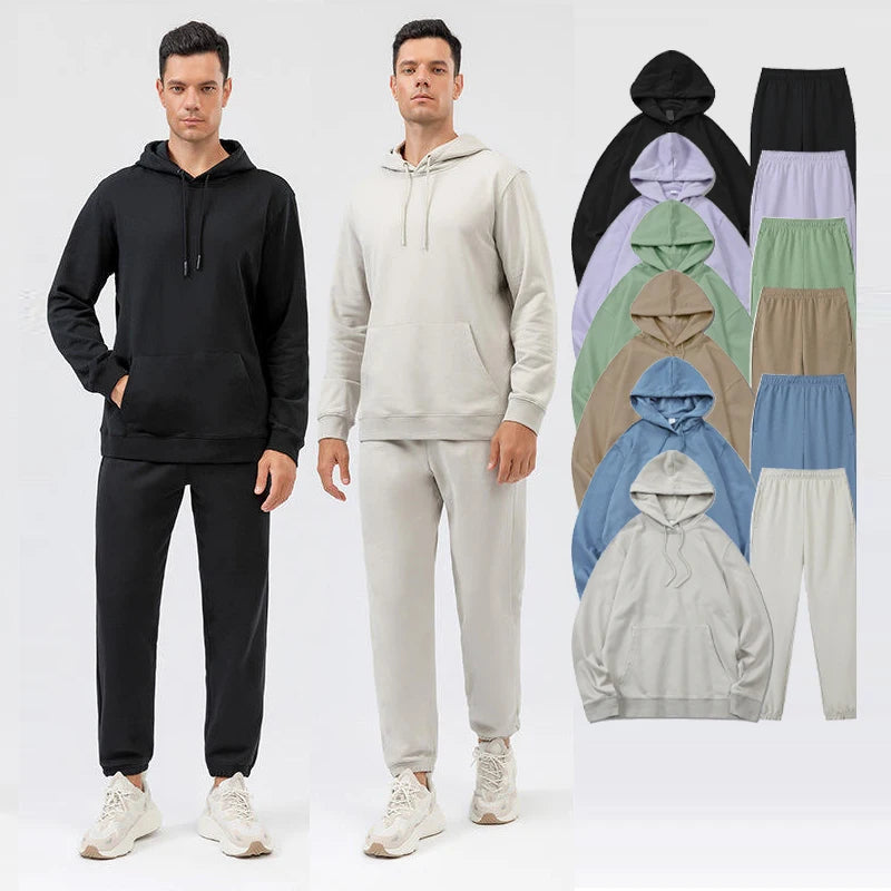 Wholesale Bulk Mens Running Wear Custom Blank Fleece Jogger Sweatsuits Sets Hoodie Sweatshirt 2 Pieces Set Tracksuit