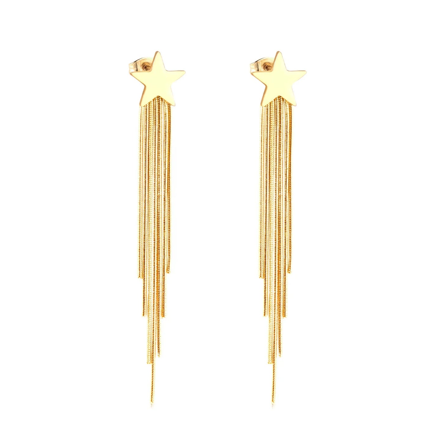 Wholesale Stainless Steel Geometric Fringe Earrings Gold Plated Chain Tassel Long Earrings for Women