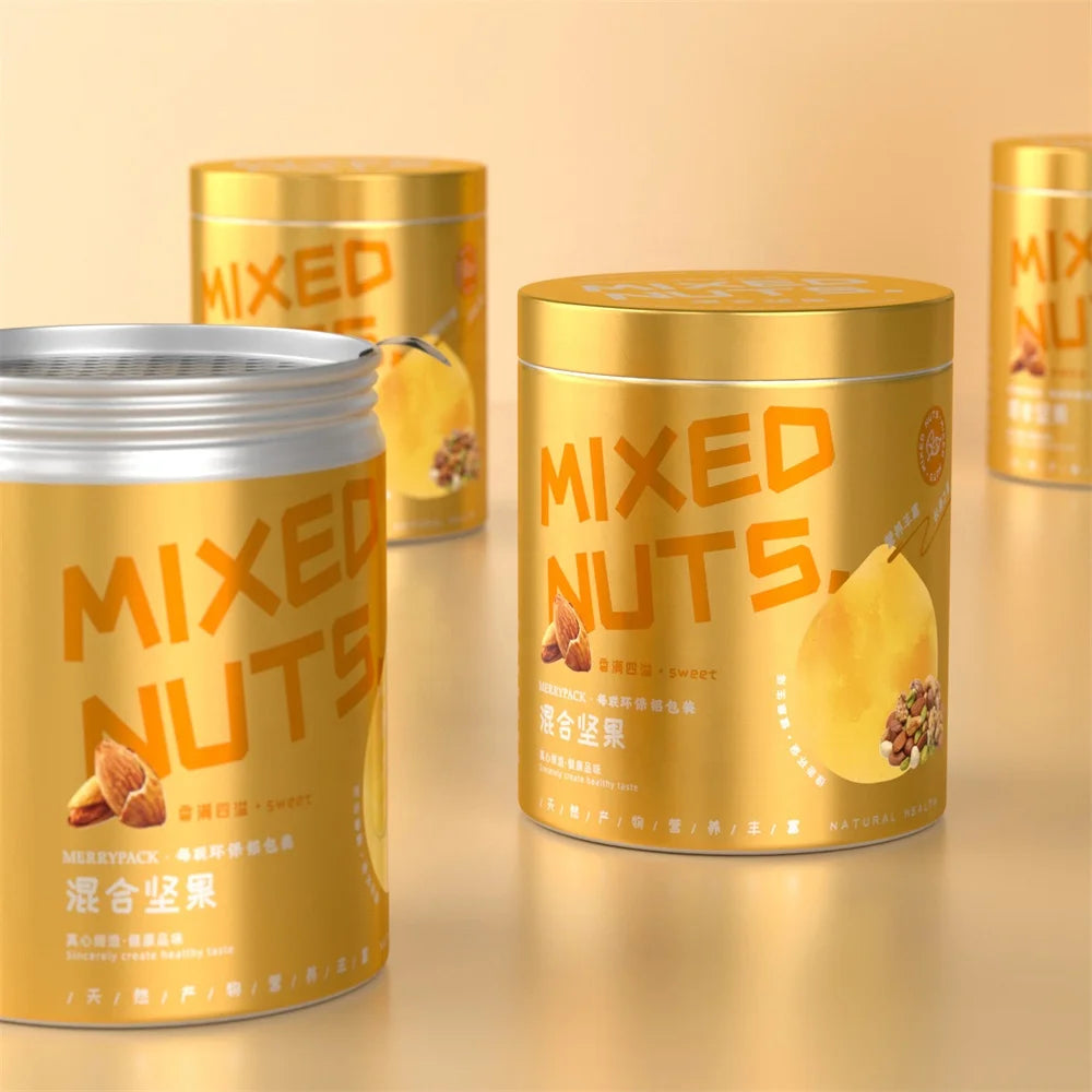 500ml 16oz Double Wall Nut Jar Easy Tear Film for Snacks Bread Lollipops Metal Aluminum Can Packaging for Nuts