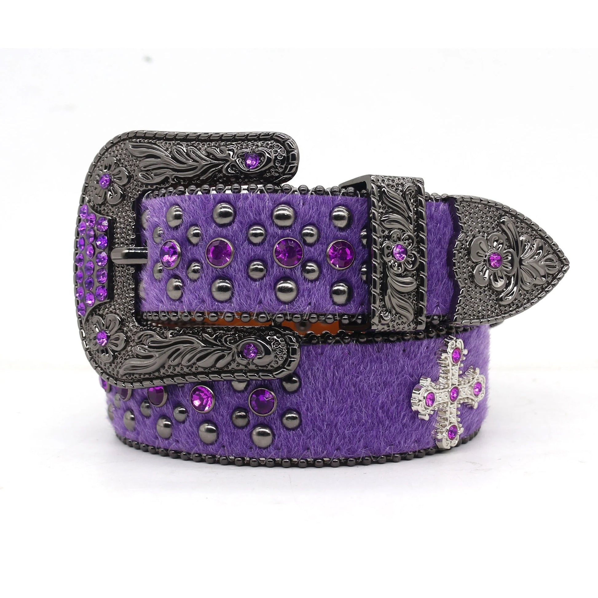 Super Fashionable Purple Punk Style Trendy Diamond Men's PU Leather Alloy Buckle 3.8cm Wide Belt