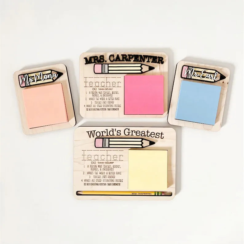 School Desk Sticky Note Holder Teacher Appreciation Wooden Sticky Note Holder for Teacher Gifts
