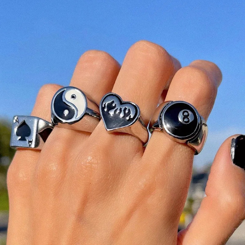 New Arrival Hip Hop Styles Yin and Yang Smiling Face Heart Ring Ring