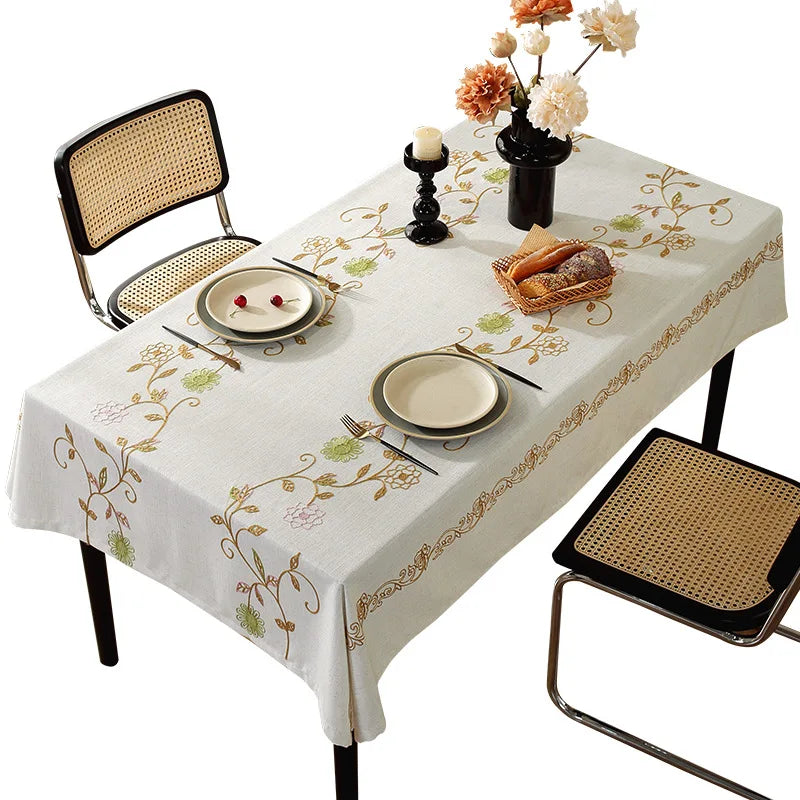 Cotton Linen Velvet Embroidery Vintage Europe Baroque Vines Sailorian CUBE Style Rectangle Tablecloth for Home Decoration