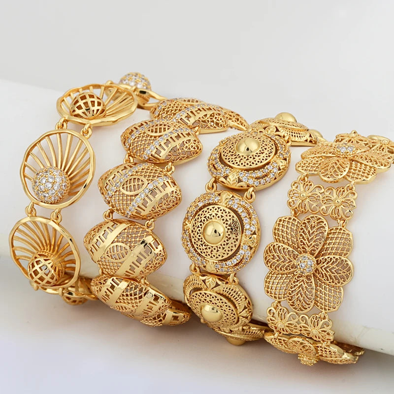 Vintage Dubai Zircon Copper Chain Bracelet Women Bracelets Women Brass Gold Plated Bracelet Pulseira De Ouro