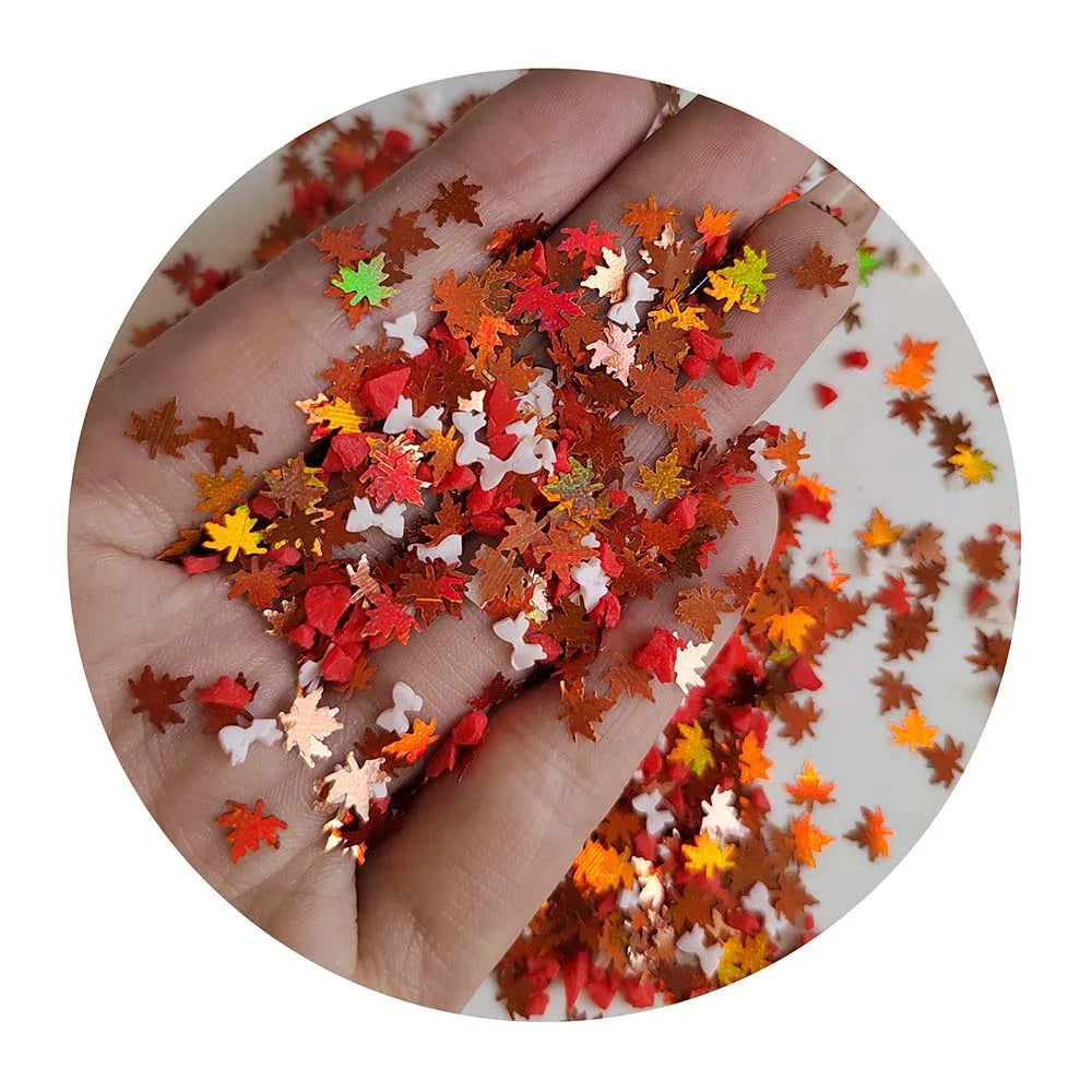 500g Autumn Fall Festival Leaf Sequin Glitter Mixed Bowtie Clay Sprinkles for Slime Charms Nail Art Decor
