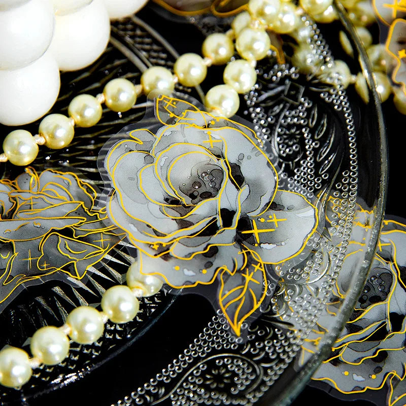 30Pieces/Pack Pet Gold Foil Stickers Pack Florescence Series Plant Vintage Flower Decorative Collage Notebook 4 Models