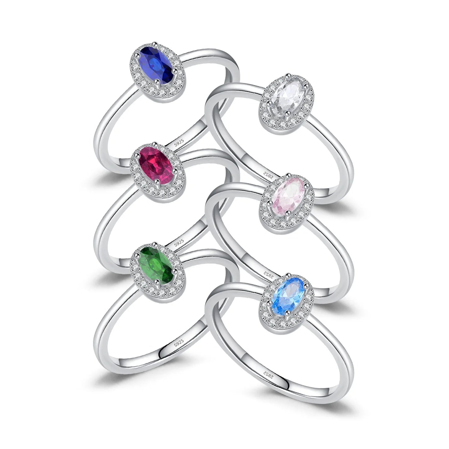 Daidan Rhodium Oval Shape Multi Colored Pink Zirconia Silver Ring for Women Classic