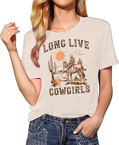 Wholesale Cheap Summer Western Boots Letter Printed  100% Cotton Blouses Tee Tops Round Neck Short Sleeve T Shirts 2025