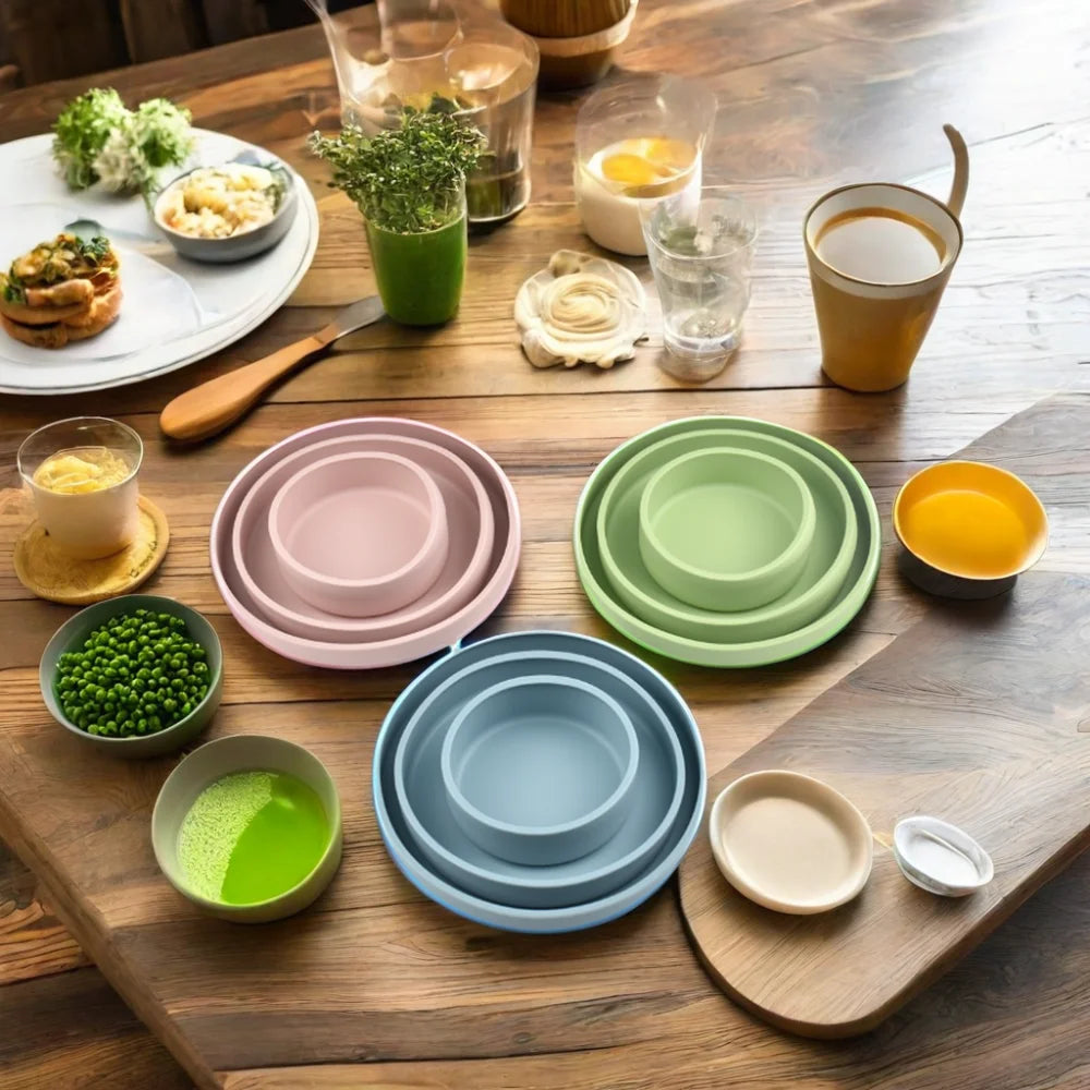 3 Non-Slip Toddler Round Silicone Dinner Plates for Children's Kids Dining Available in Three Models
