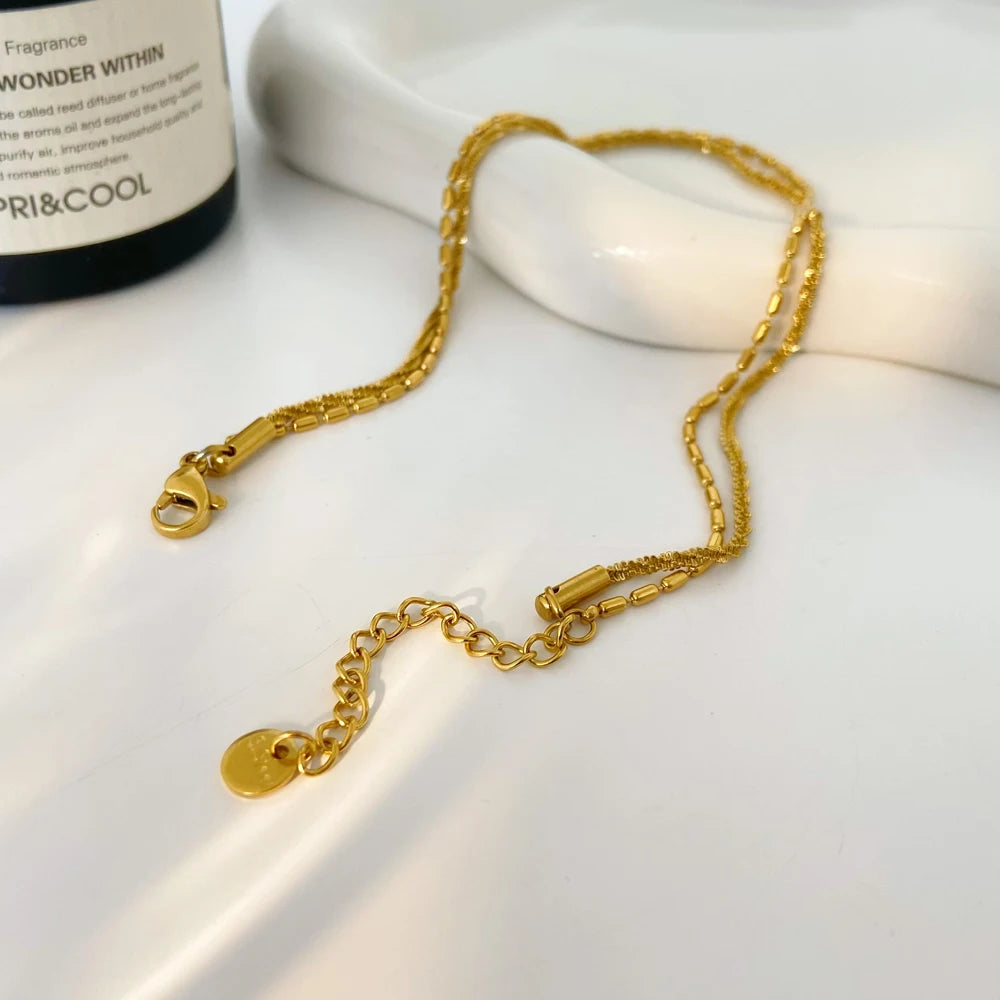 Non Fading 18K Gold Plated Double-layer Stainless Steel Bracelet  New Full Sky Star&rice Grain Chain Double-layer Bracelet