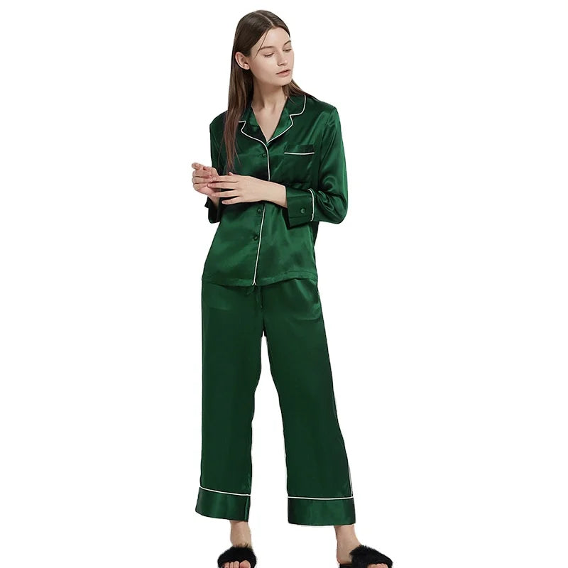 Chinese Manufacturers Easy Maintenance Luxury Women 100% Printed Custom Silk Pajama Set