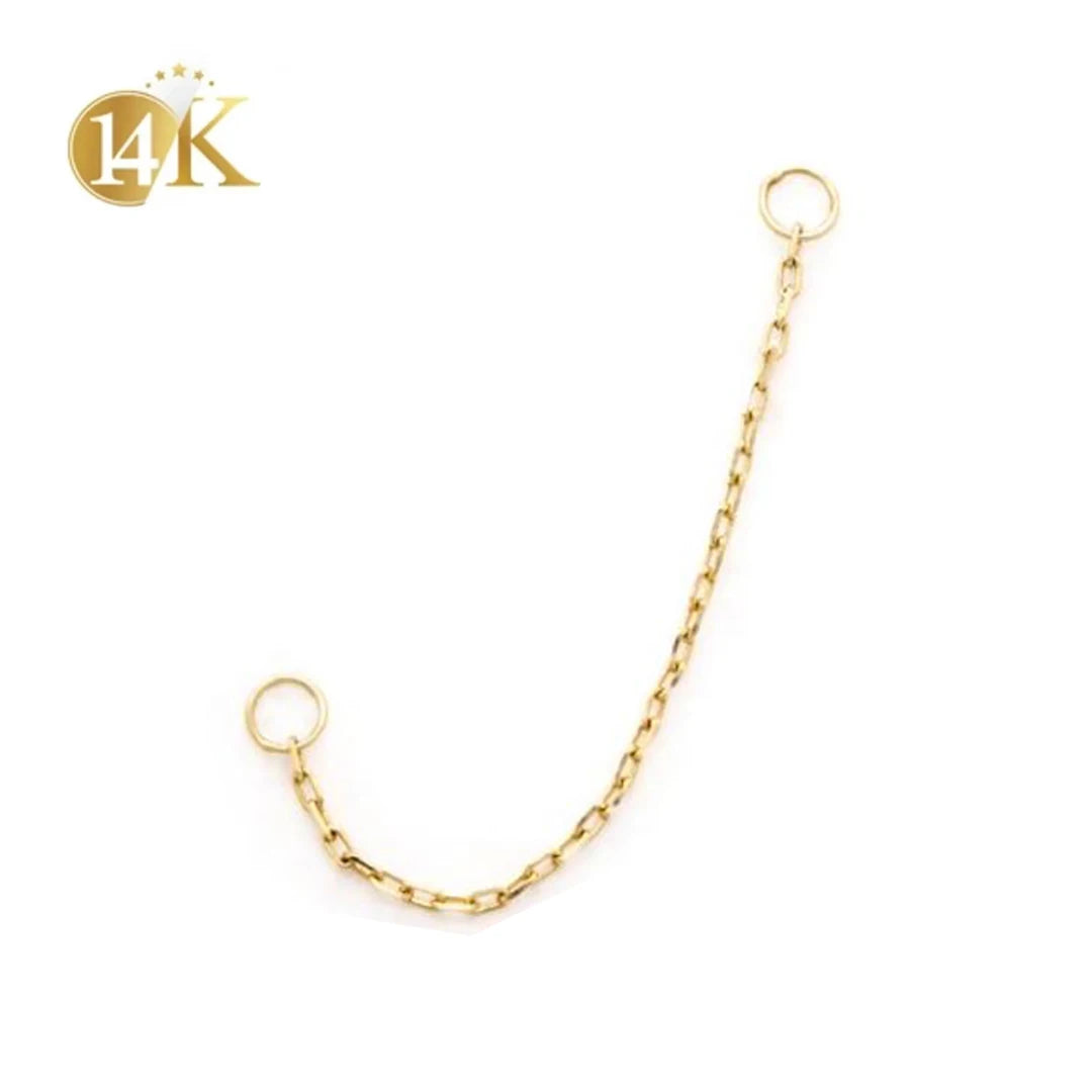 14k Solid Gold Children's Classic Mini Ear Piercing Chain Jewelry for Wedding Party & Gift Occasions