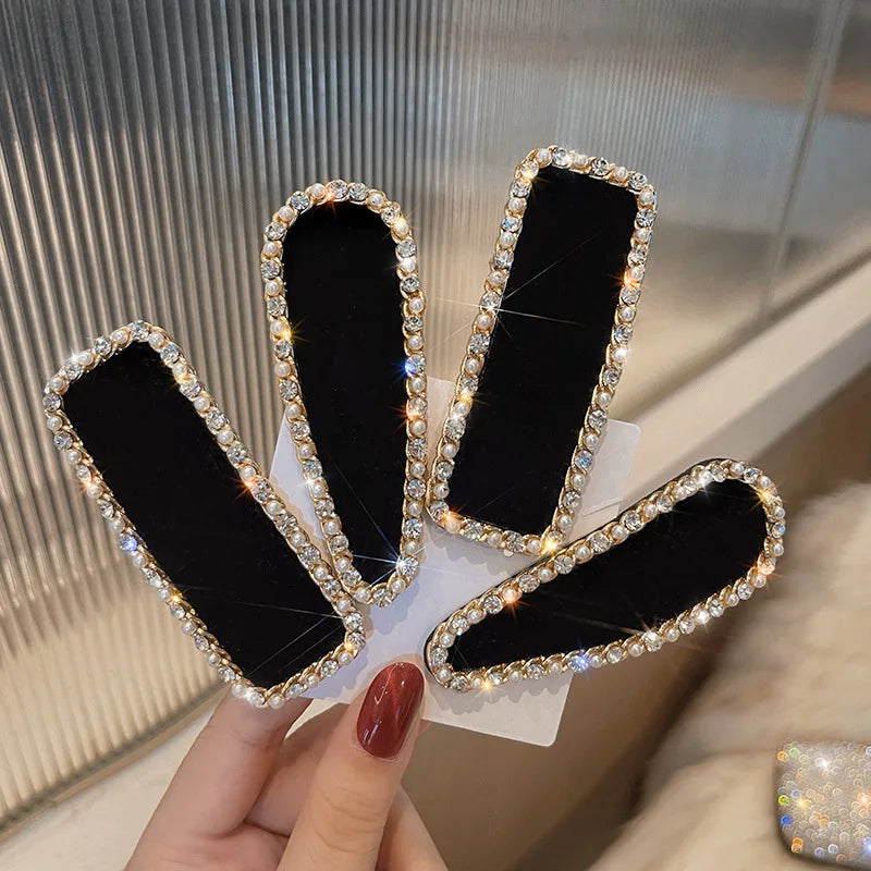 High Quality Custom Luxury Black Velvet Crystal Rhinestone Women Hair Accessories Hair Clips