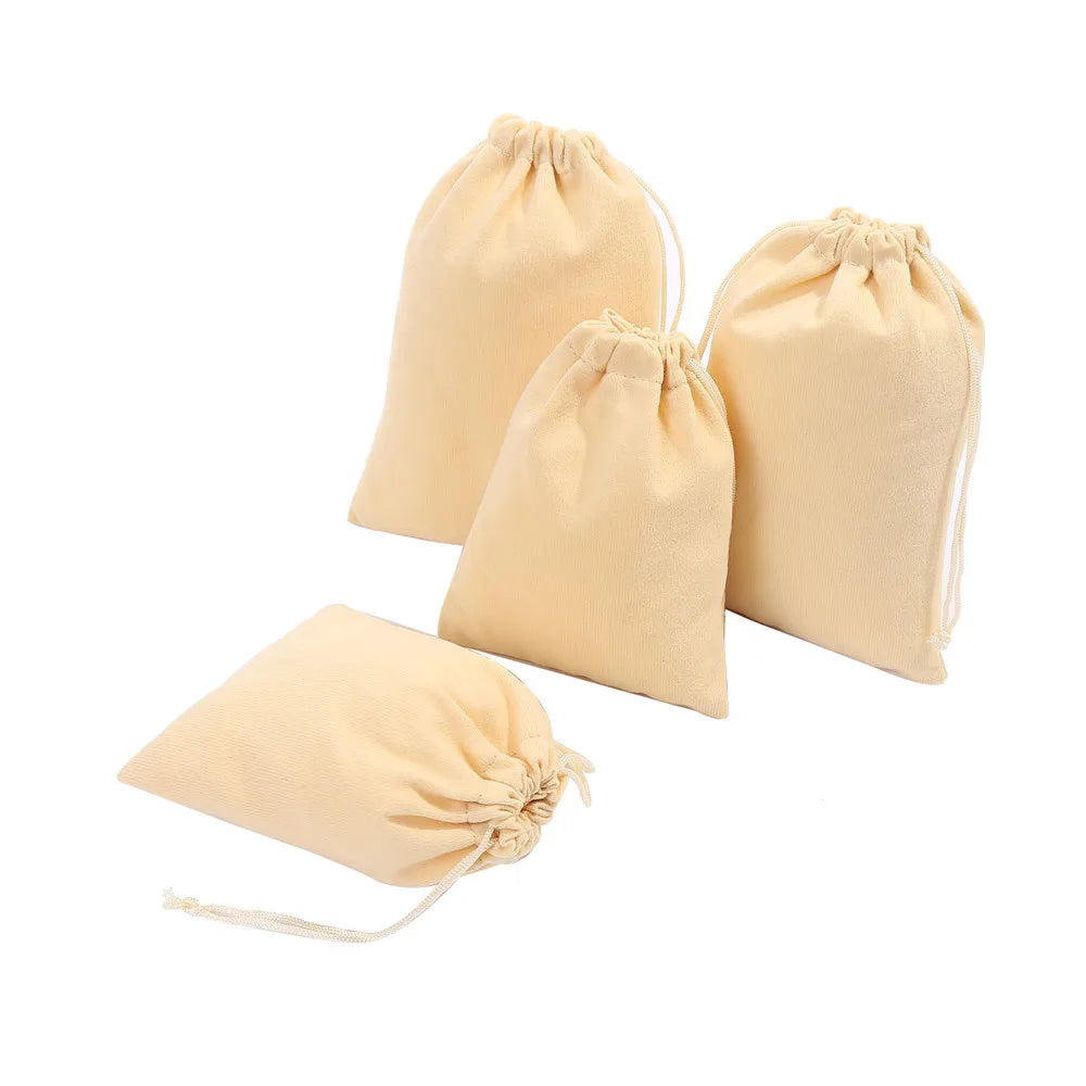 Stock Beige Velvet Drawstring Bags in Multiple Sizes Soft Jewelry Storage Pouches Gift Packaging Velvet Bags