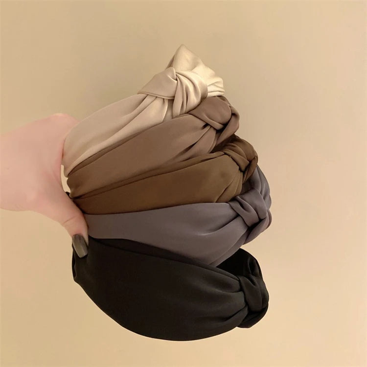 Customized French Style Vintage Solid Color Cross Headbands Women Fashion Wide Edge Knot Headband