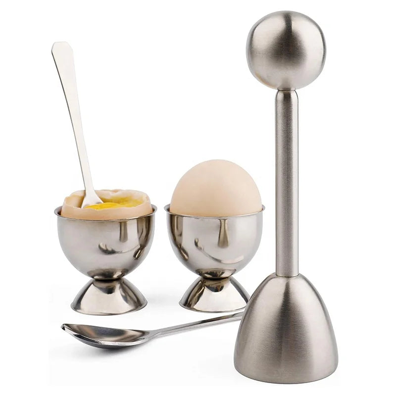 Egg Cracker Topper Set of 5-Includes 2 Egg Cups 2 Spoons and 1 Cutter-Stainless Steel Eco-Friendly Home Kitchen Egg Opener