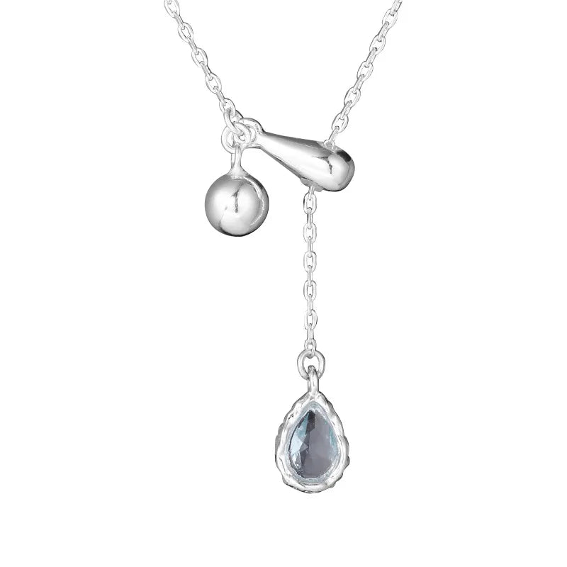 925 Sterling Silver Blue Crystal Gemstone Necklace Water Drop Adjustable Choker Necklace Choker Designer Necklaces for Women