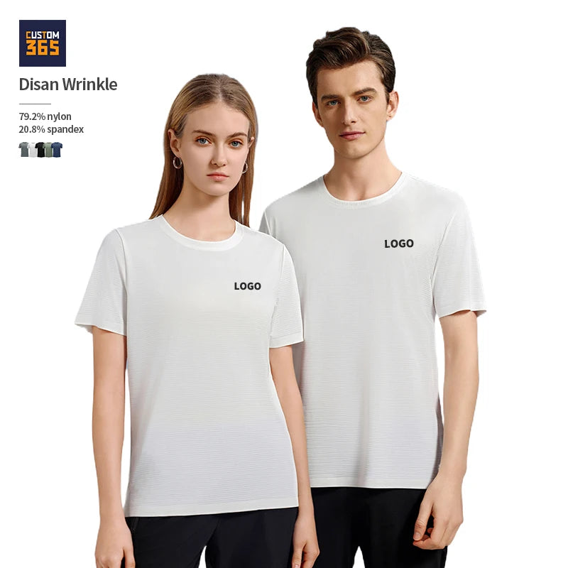 Summer Disan Wrinkle Fabric 79.2% Nylon 20.8% Spandex Split Hem OEM Custom Logo Print Crewneck Plain Tee Shirt