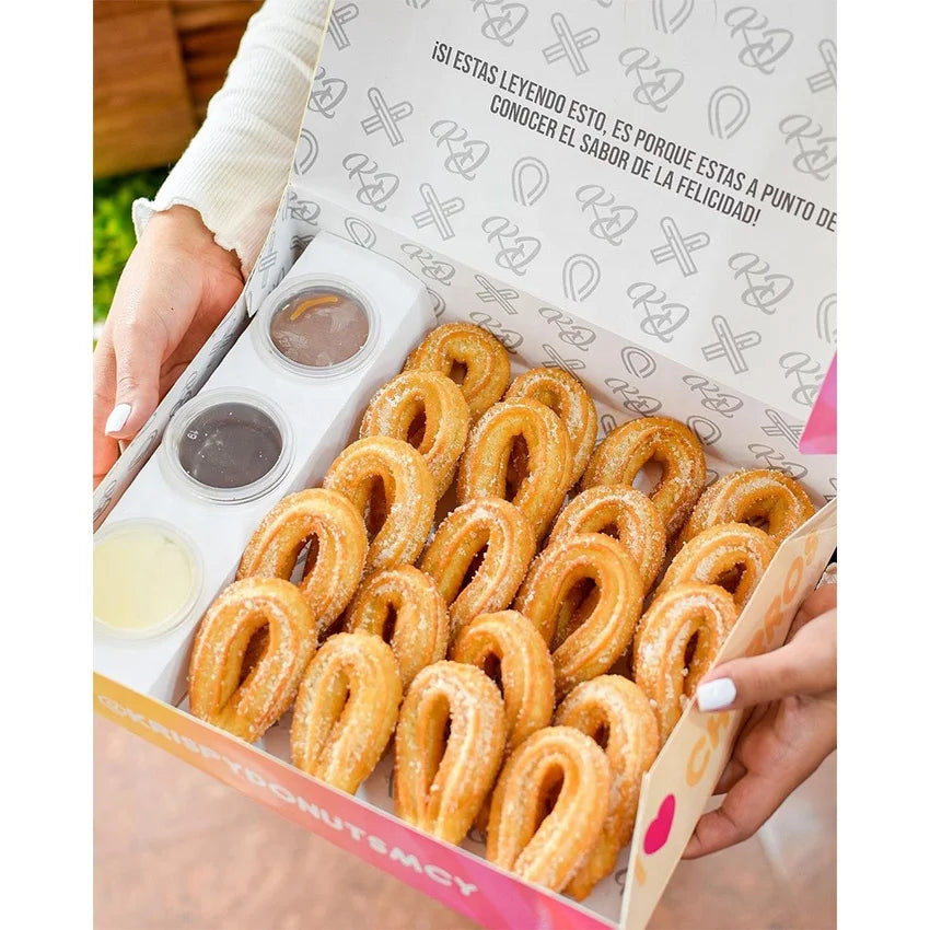 Eco Friendly Handle Churros Fritters Sauce Dip Box Cake Donuts Sushi Brownie Cookies Paper Take Away Packing Box with Inserts