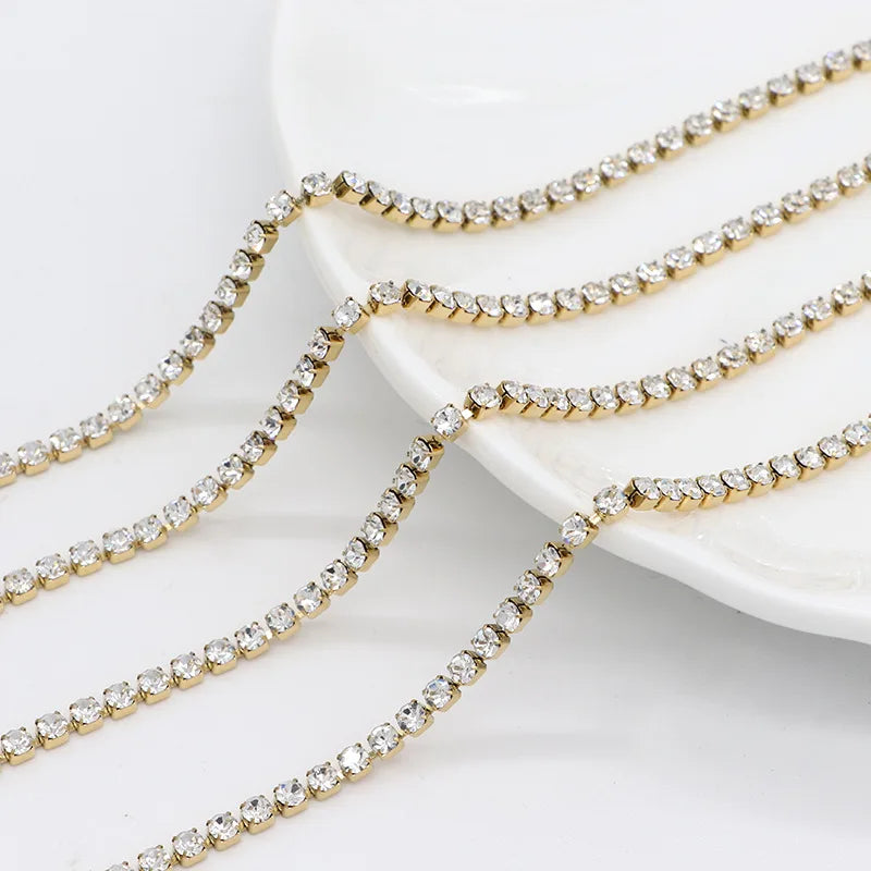 Wholesale DIY Jewelry Findings Stainless Steel Gold Plated Diamond Chain Bulk Tennis Chain Roll for Jewelry Making