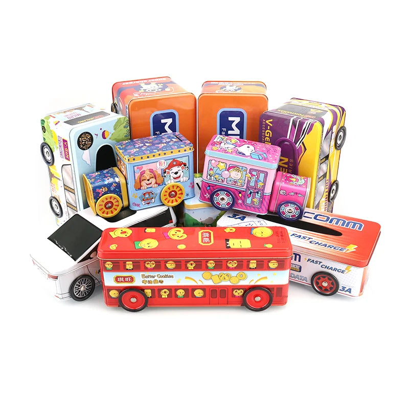 Factory-Sold Custom Logo & Color Bus-Shaped Tinplate Metal Tin Box for Children's Candy Packaging Craft Use OEM Available