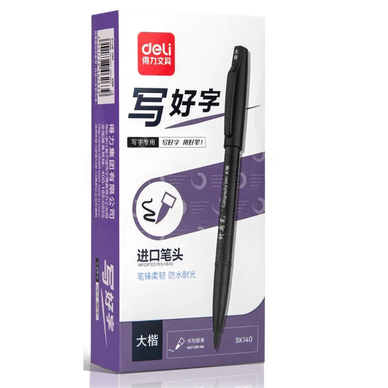 Deli SK140 Soft Tip Pen for Students Calligraphy Practice Black Office Large-capacity Sign Pen 960pcs Per Carton Set