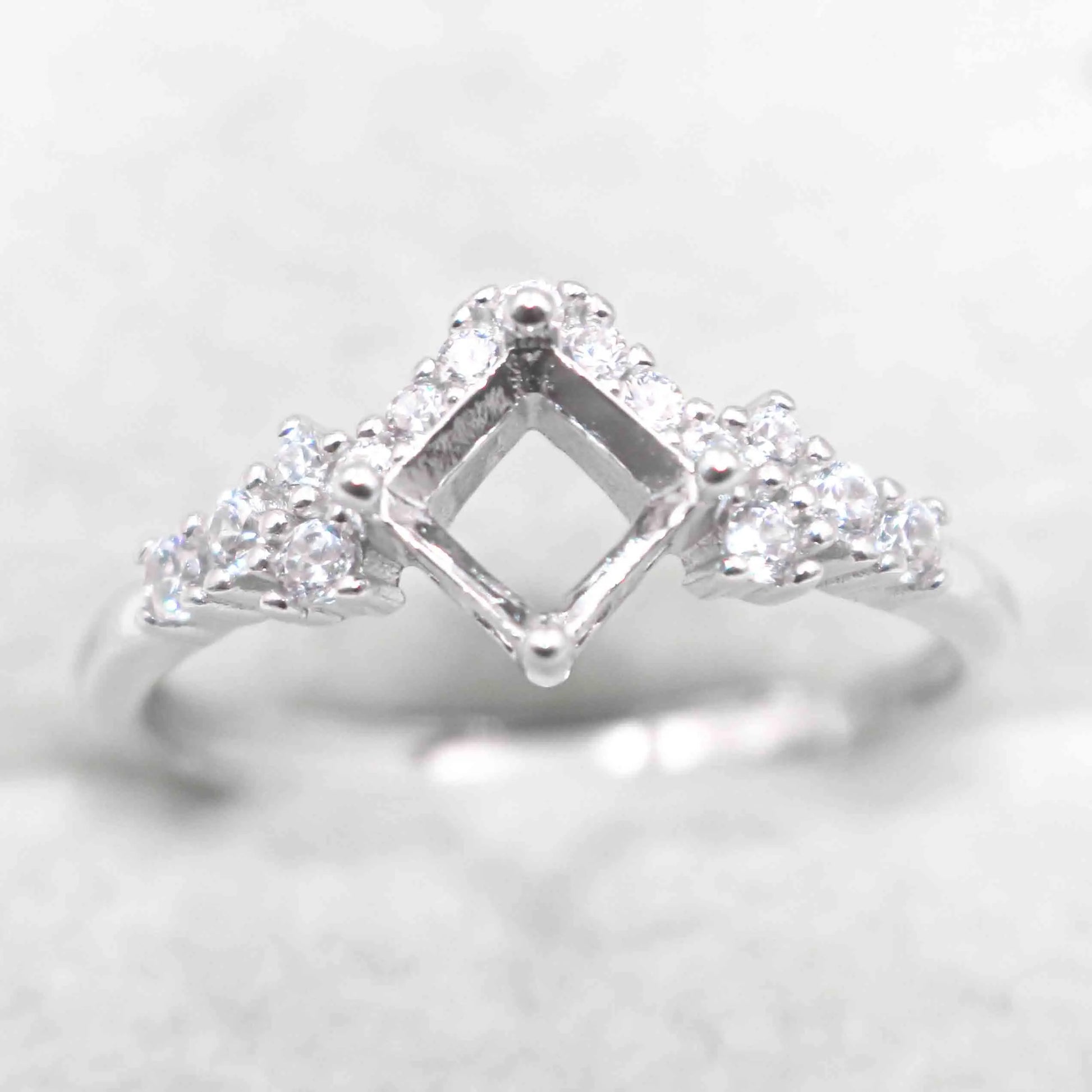 Sterling Silver 5*5/6*6mm Semi Mount Ring Square Shape Empty Frame Blank Claws Setting Base Without Center Stone for Inlay DI