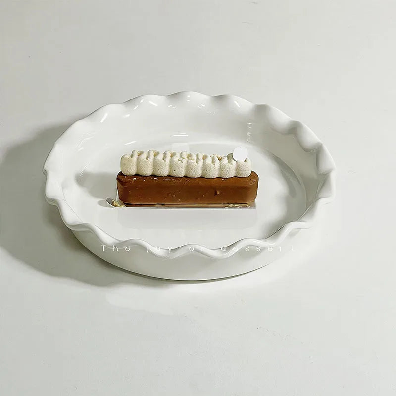 European Ins Wave Lace Plate Ceramic Plate Simple Pure White Dessert Breakfast Plate
