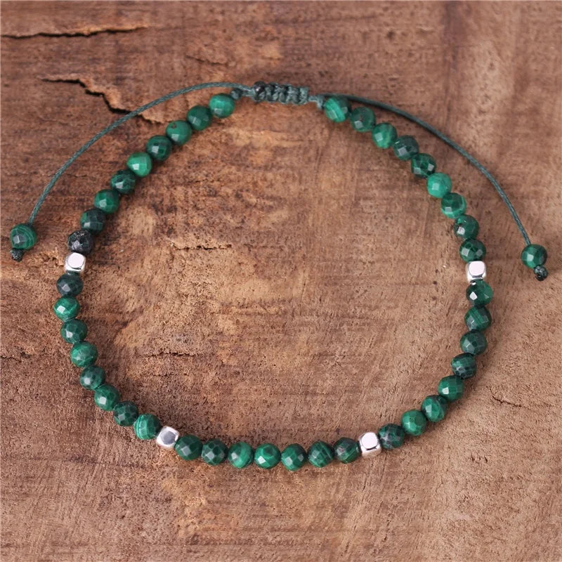 Natural 4mm Malachite Beads Dainty Bracelet Gemstone Cord Braided Tibetan Adjustable Friendship Bracelet Women Jewelry Wholes