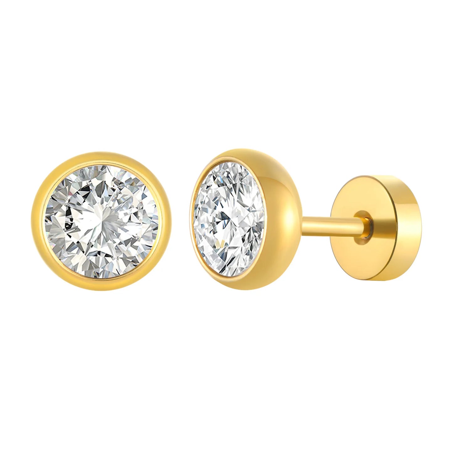 Trend Classic Simple Single Round Zirconia Stud Earring Trend Hot Sell Stainless Steel Jewelry