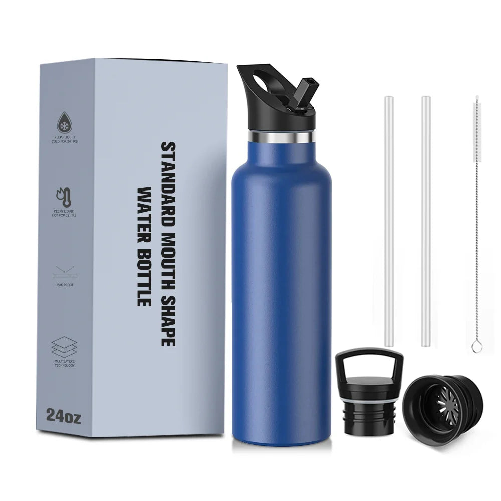 Custom Logo 500ml & 750ml Stainless Steel Double-Walled Vacuum Flask Small Mouth Direct Drinking Sport Water Bottles