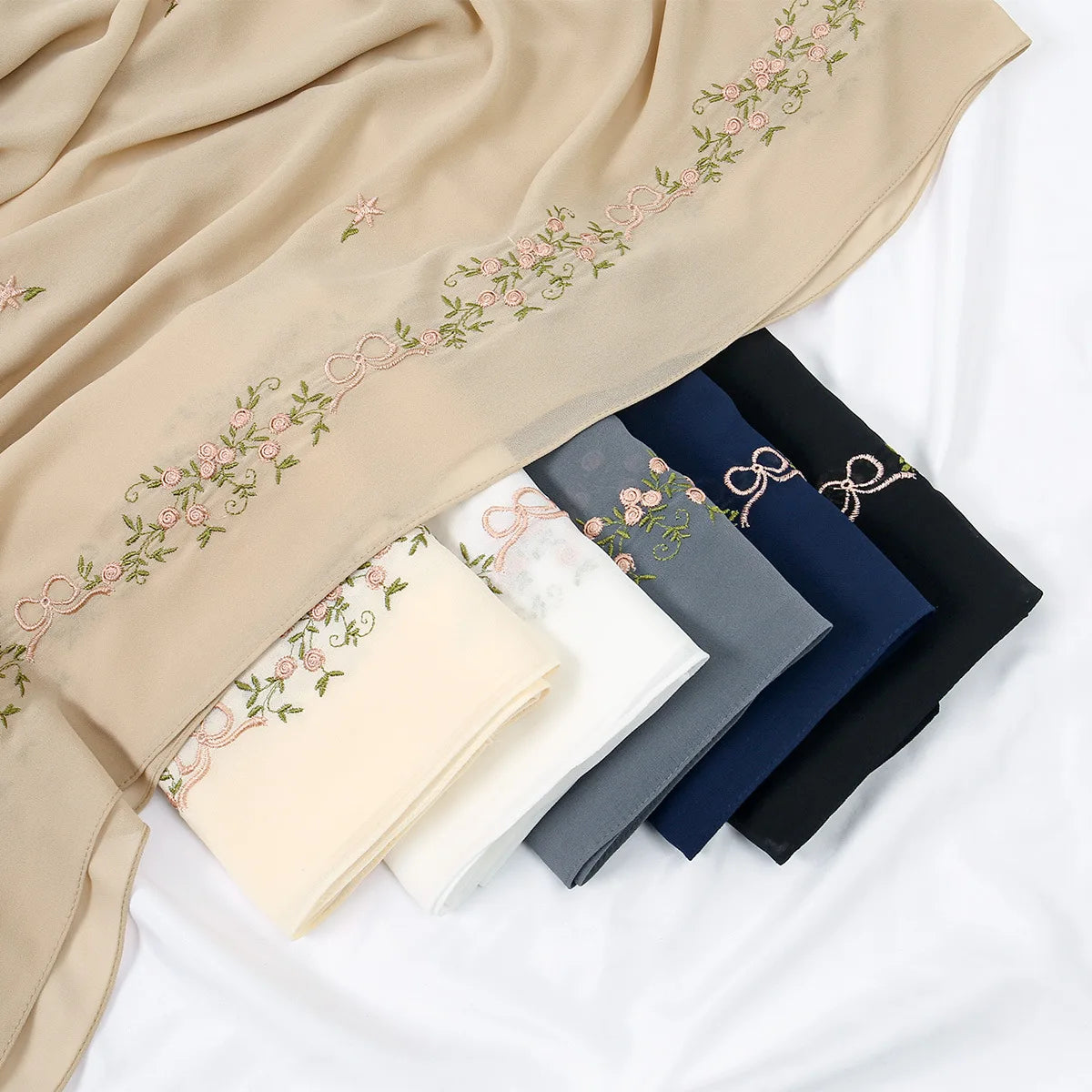 New Arrival Lightweight Chiffon Comfort Embroidered Hijabs Travel Essential Long Shawl Head Wrap Boho Scarf for Women